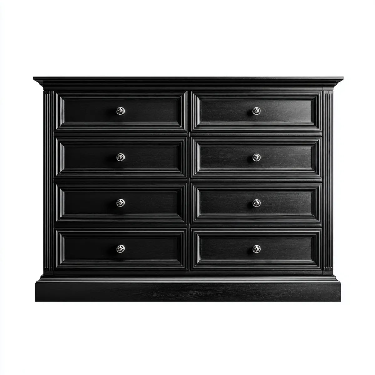 Commode 8 tiroirs noire rectangulaire en MDF 151 x 46 x 125 cm