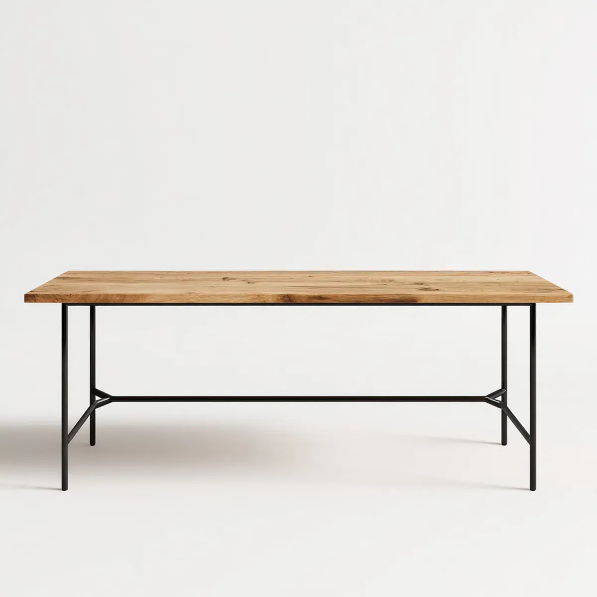 Table à manger rectangulaire naturelle et noire 200 x 90 x 75 cm en bois massif d'acacia et acier
