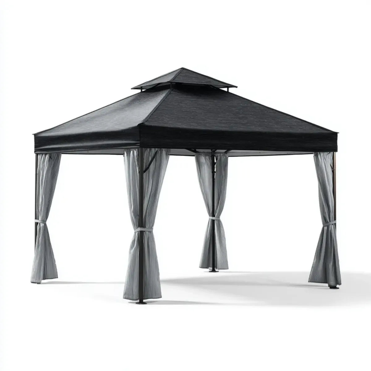 Tonnelle de jardin pliable noire et grise 3 x 3 m en polyester et acier avec toit double carré