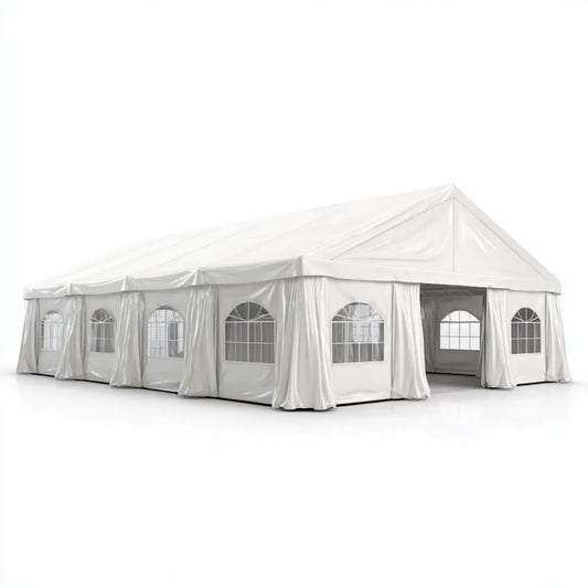 Tente de réception extérieure blanche 8 x 4 m en PVC avec structure en acier galvanisé à toit double pente