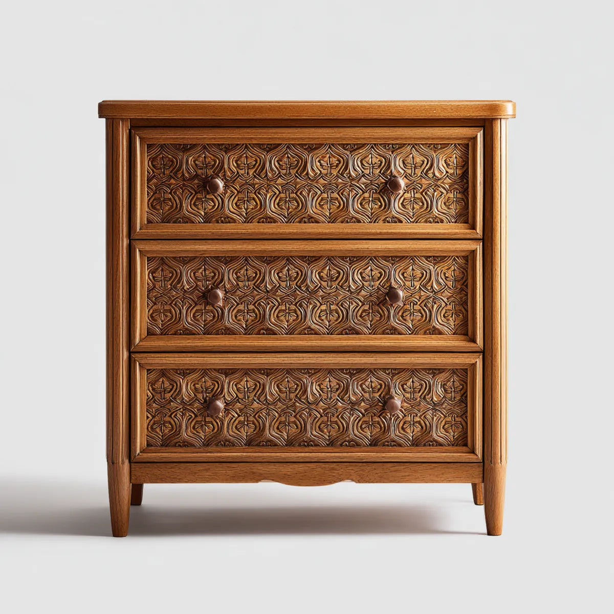Commode à 3 tiroirs brun noyer massif rectangulaire 90 x 42 x 110 cm