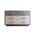 Commode 6 tiroirs gris taupe et blanc cassé en MDF laqué rectangulaire 140 x 45 x 85 cm