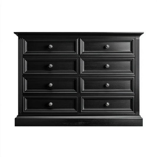 Commode 8 tiroirs noire rectangulaire en MDF 151 x 46 x 125 cm