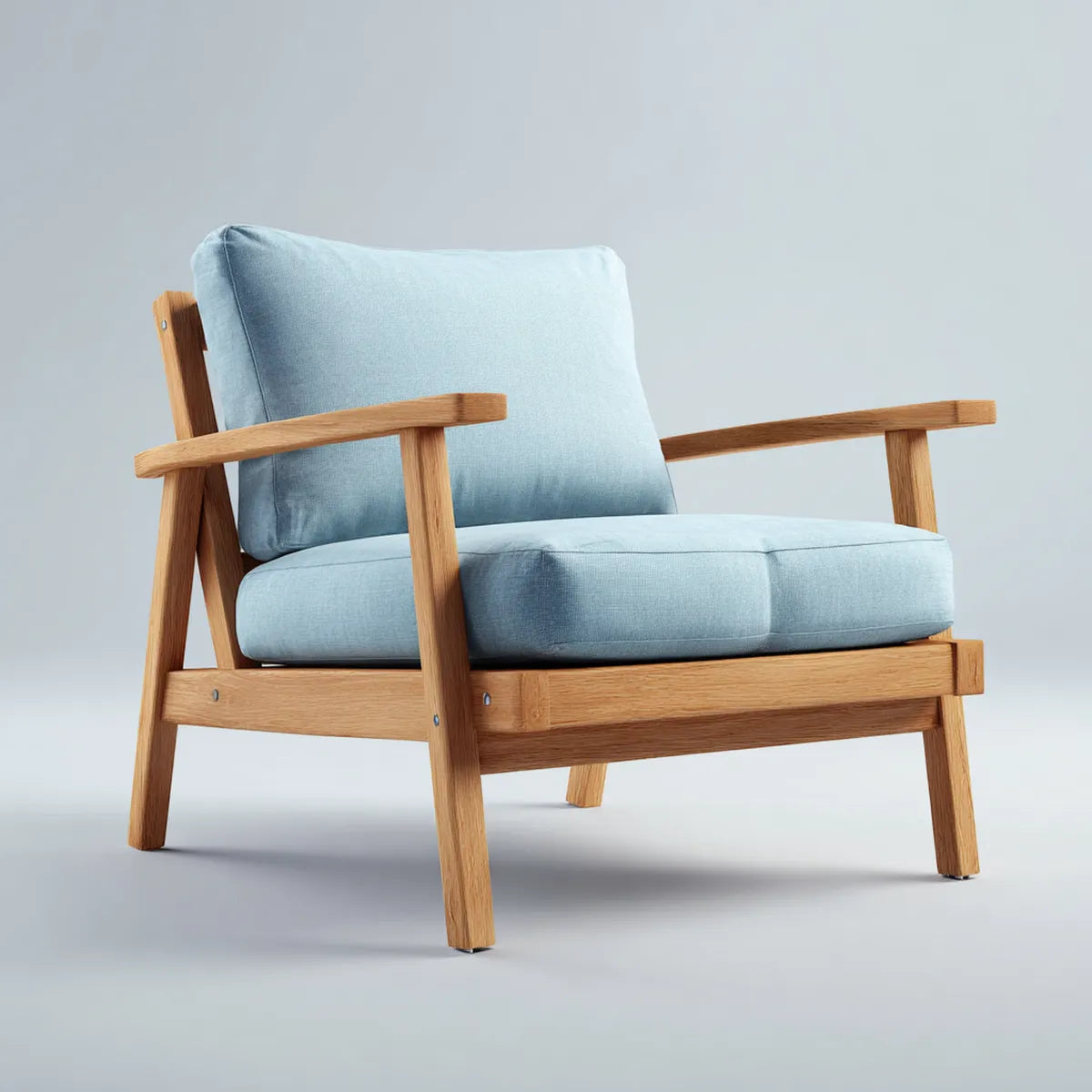 Fauteuil scandinave bleu clair 76 x 80 x 82 cm en chêne massif et polyester forme rectangulaire