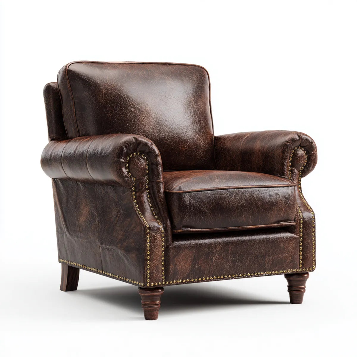 Fauteuil club marron foncé en cuir PU 90 x 85 x 92 cm à accoudoirs arrondis
