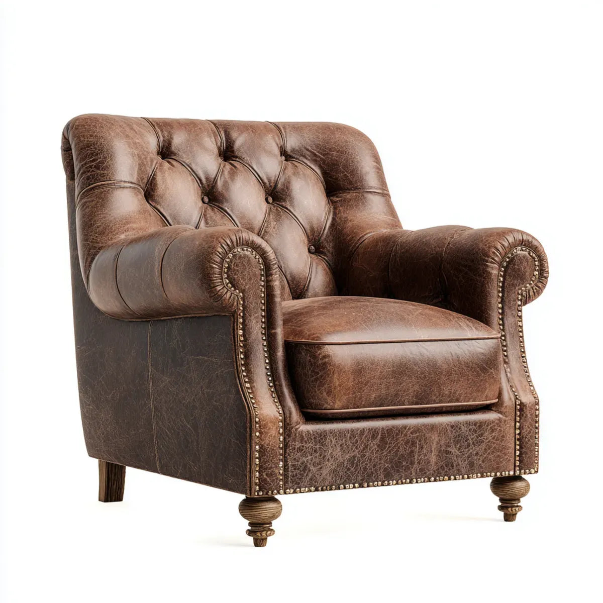 Fauteuil Chesterfield marron en cuir synthétique PU 110 x 90 x 78 cm