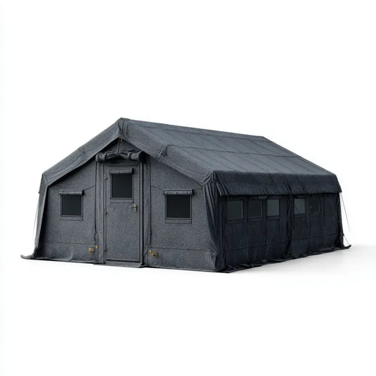 Tente de camping familiale gris anthracite 6 x 4 x 2.5 m en polyester Oxford 600D enduit PVC à toit double pente