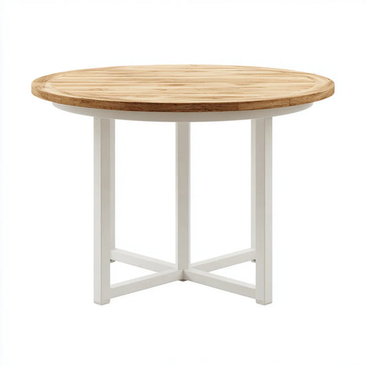 Table à manger ronde blanc et naturel 100 cm en bambou massif et pin massif