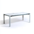 Table à manger extensible blanche effet marbre en verre trempé rectangulaire 140-180 x 80 x 76 cm