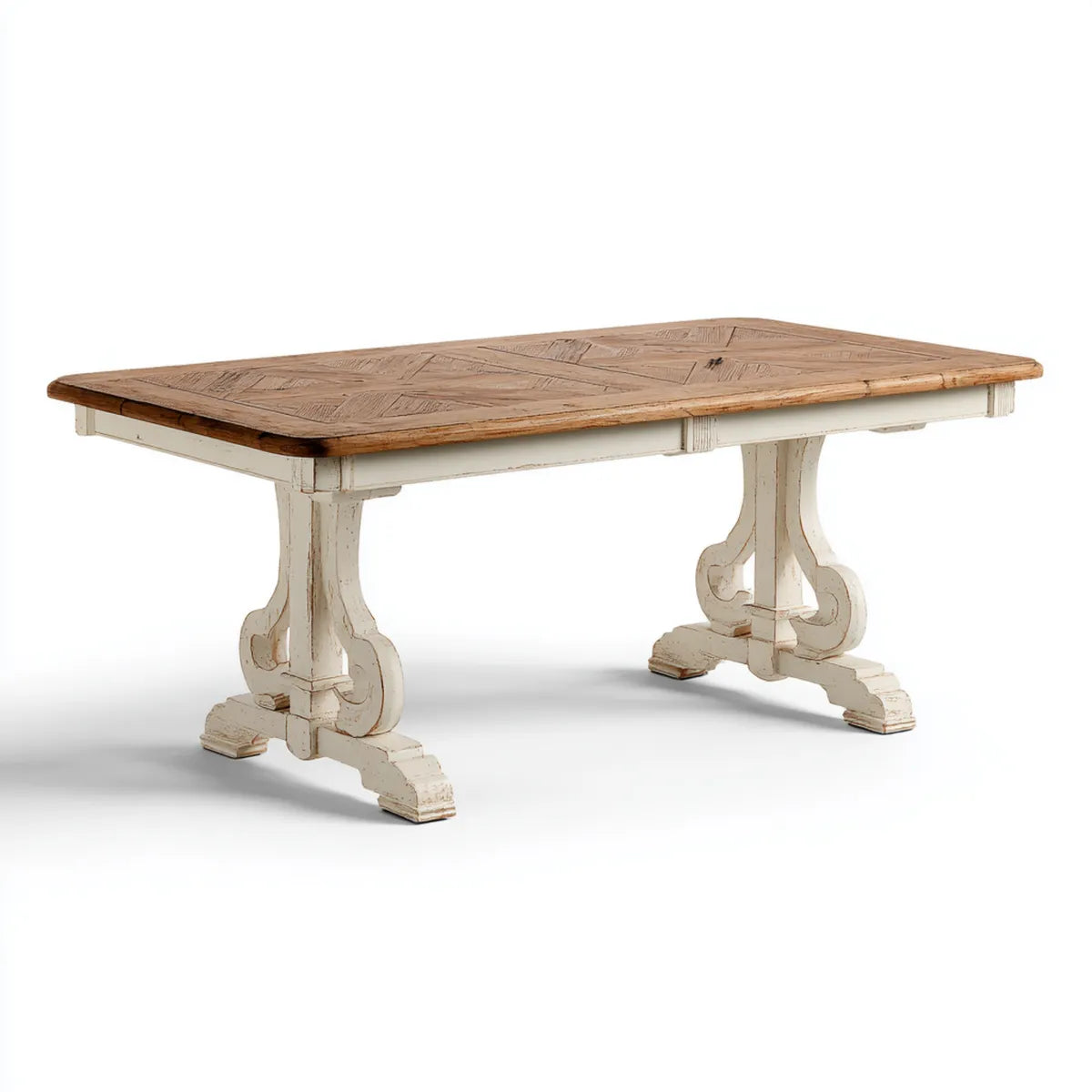 Table à manger rectangulaire naturel et blanc cassé 180 x 100 x 76 cm en chêne massif et pin massif