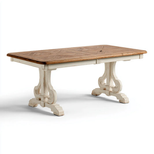 Table à manger rectangulaire naturel et blanc cassé 180 x 100 x 76 cm en chêne massif et pin massif