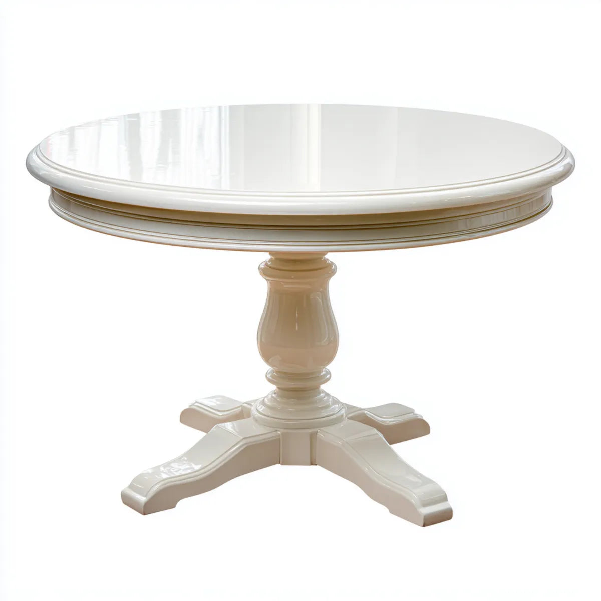 Table à manger ronde blanc ivoire Ø 120 x H 75 cm en bois massif laqué