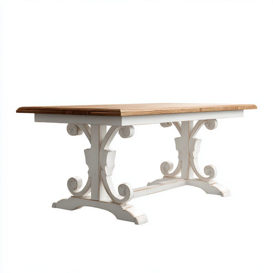 Table à manger rectangulaire blanc et marron 180 x 90 x 76 cm en pin massif