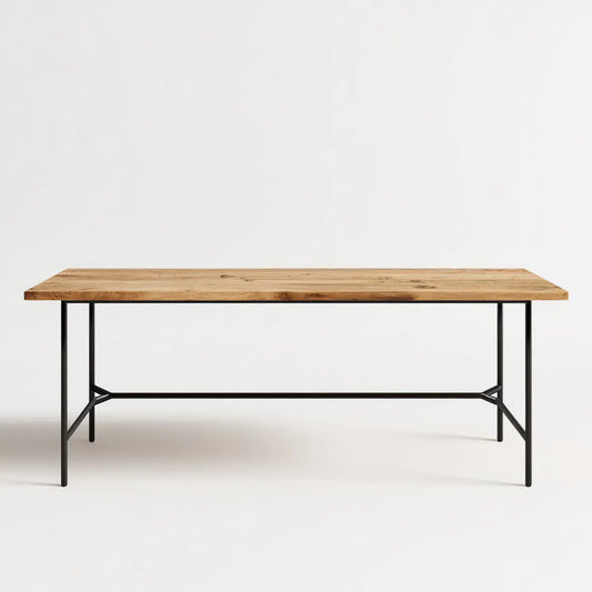 Table à manger rectangulaire naturelle et noire 200 x 90 x 75 cm en bois massif d'acacia et acier