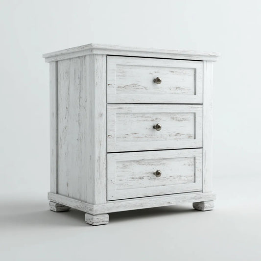 Commode 3 tiroirs blanche en pin massif 80 x 40 x 90 cm rectangulaire