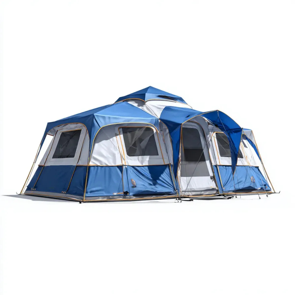 Tente familiale tunnel bleue et grise en polyester 680 x 300 x 210 cm