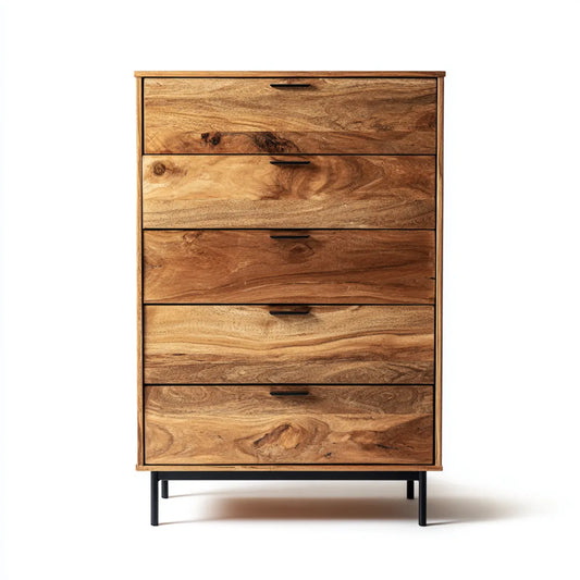 Commode 5 tiroirs en manguier massif marron 90 x 40 x 120 cm rectangulaire