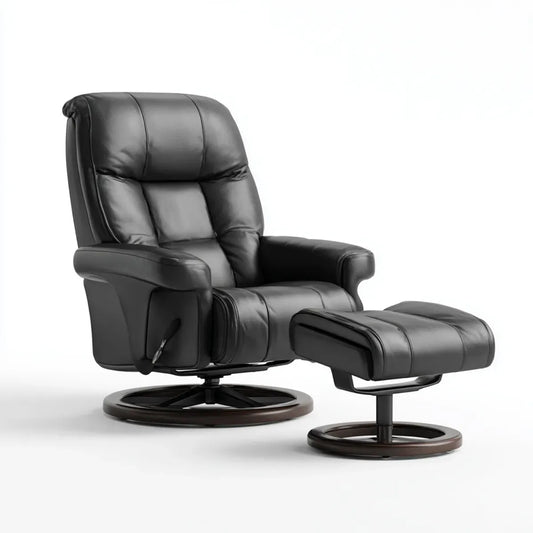 Fauteuil relax inclinable avec repose-pieds noir en cuir synthétique PU 82 x 87 x 108 cm
