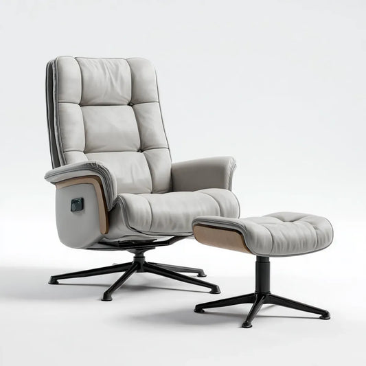 Fauteuil relax inclinable avec repose-pieds gris clair en cuir synthétique PU 80 x 85 x 110 cm