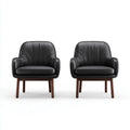 Lot de 2 fauteuils de salon noirs en cuir synthétique PU avec pieds en bois massif forme arrondie 68 x 72 x 80 cm