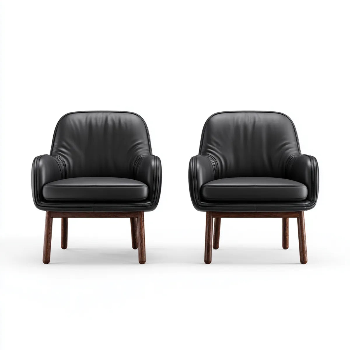 Lot de 2 fauteuils de salon noirs en cuir synthétique PU avec pieds en bois massif forme arrondie 68 x 72 x 80 cm