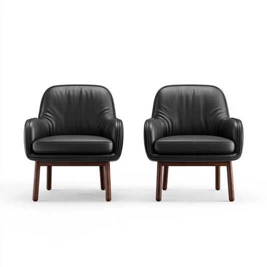 Lot de 2 fauteuils de salon noirs en cuir synthétique PU avec pieds en bois massif forme arrondie 68 x 72 x 80 cm