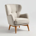 Fauteuil à oreilles beige 75 x 85 x 105 cm en polyester avec piètement en hévéa forme enveloppante
