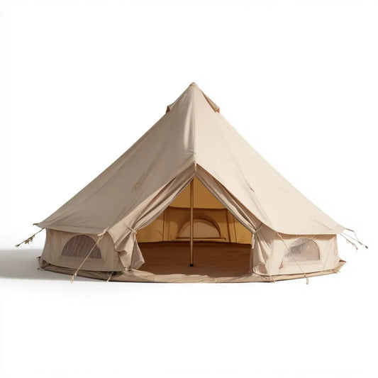 Tente cloche de camping beige 4 m en toile de coton ronde