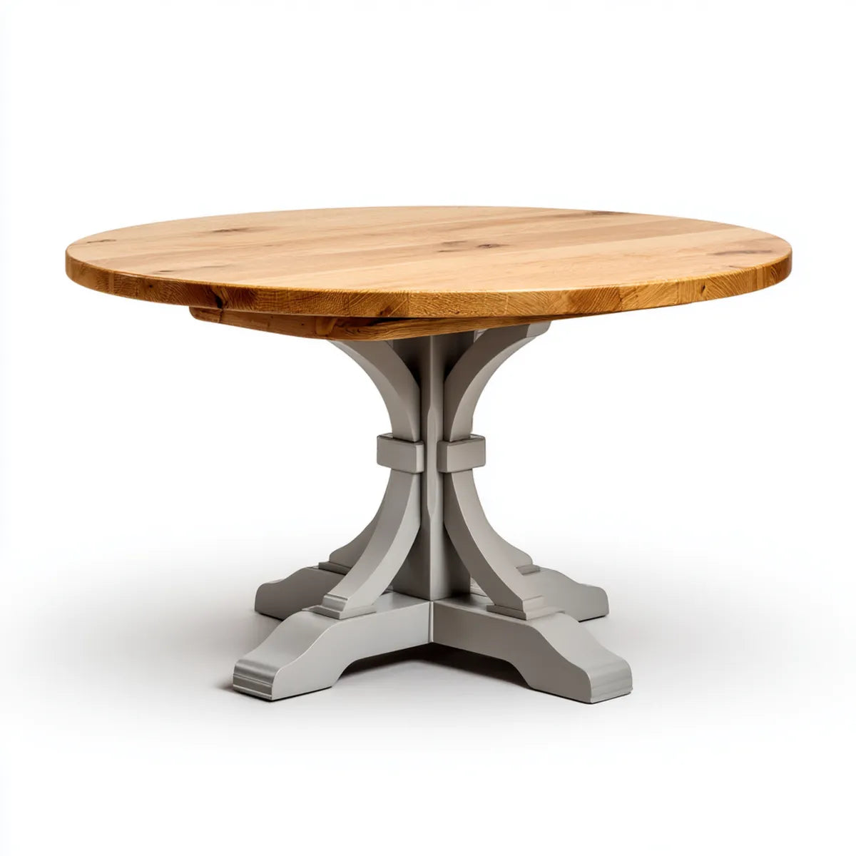 Table à manger ronde marron clair et gris en chêne massif et hévéa massif diamètre 120 cm hauteur 76 cm
